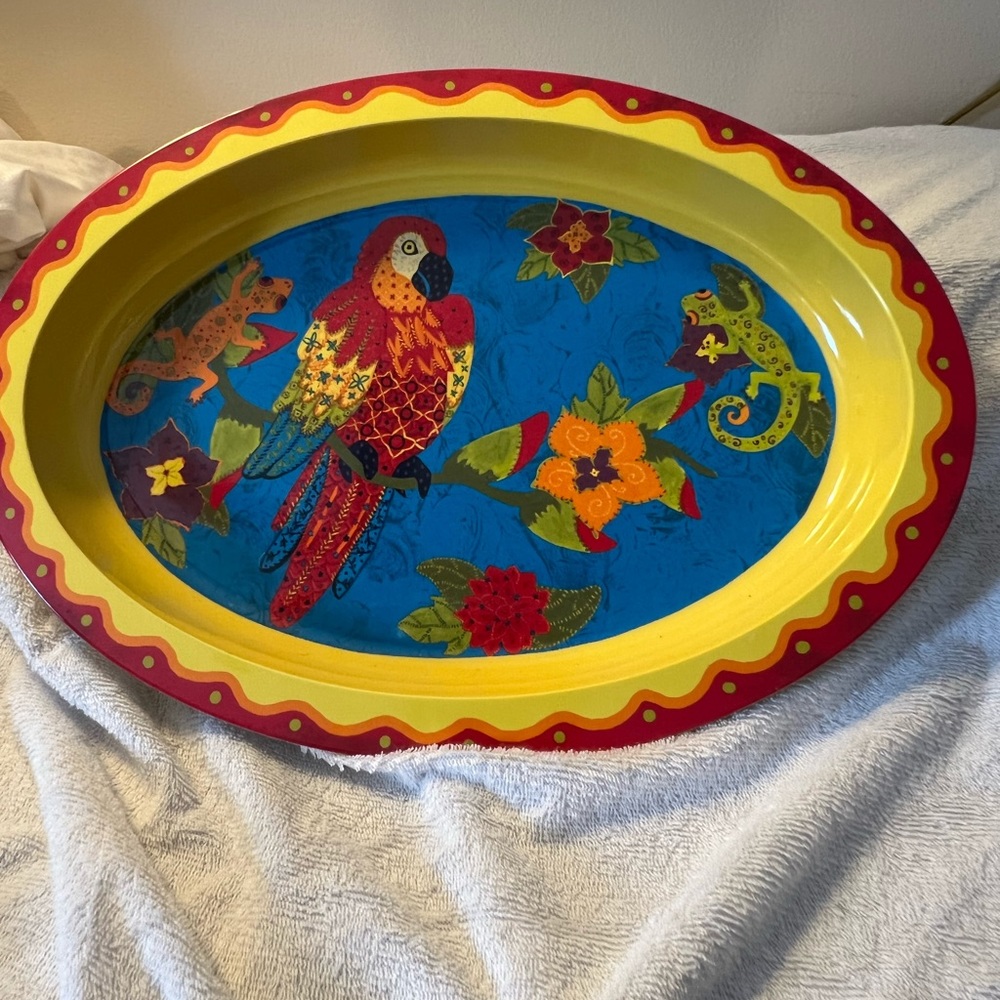 PARROT/GECKO Melamine Red and Yellow Tropical Oval Tray Heavy